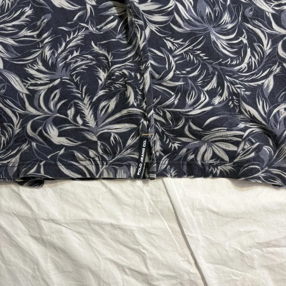 VTG Polo Jeans‎ Co Ralph Lauren Mens 2XL Navy Blue Palm Leaf Cotton Knit Shirt